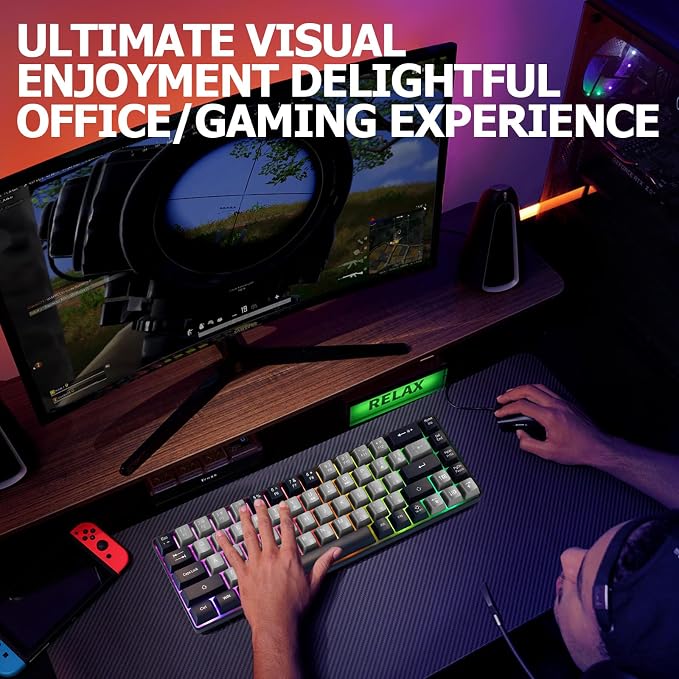 Guiheng Wired Portable 60% Mechanical Gaming Keyboard,RGB LED Backlit Compact 68 Keys Mini Wired Office Keyboard with Red Switch for Windows Laptop PC Mac -Grey and Black - Image 6