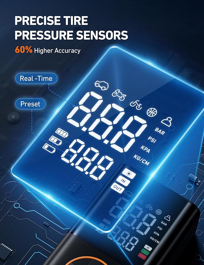 AstroAI L7 Tire Inflator Portable Air Compressor,150 PSI Cordless Mini Air Bike Auto Shut-Off Pump with Digital Display Pressure Gauge, Fast Inflation & LED Light for Car Tires,Motorcycles,Bikes,Balls - Image 5