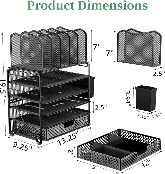 Simple Trending 5 Tier Mesh Desk File Organizer, Paper Letter Tray File Holder with Sliding Drawer Organizer for Office Home, Black - Image 6