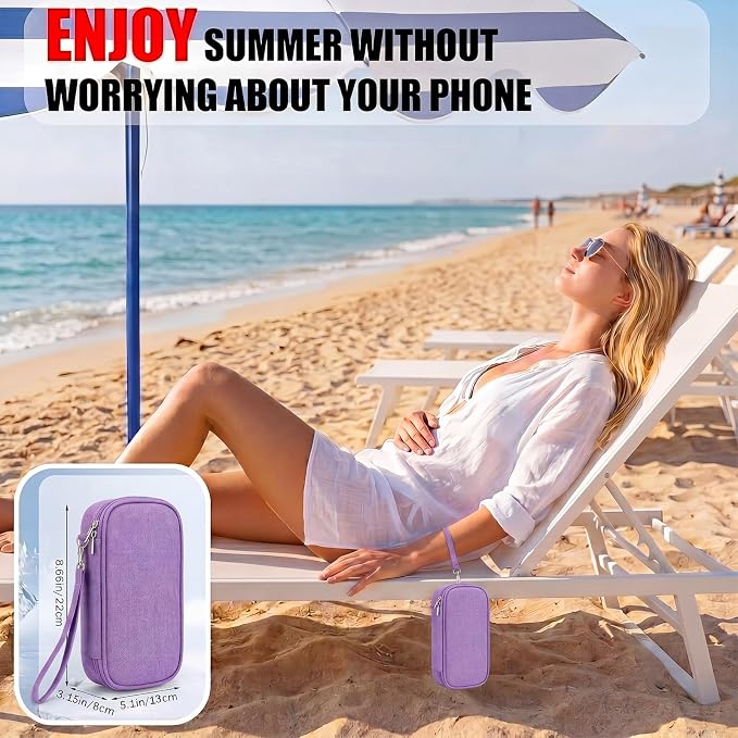 Phone Cooler Bag for Beach, Portable Phone Cooling Pouch with 2 Reusable Ice Packs, Keeps Cool in Extreme Heat for Car Pool Hiking, Extends Battery Life, Fits All Smartphones(Purple,Fabric) - Image 6