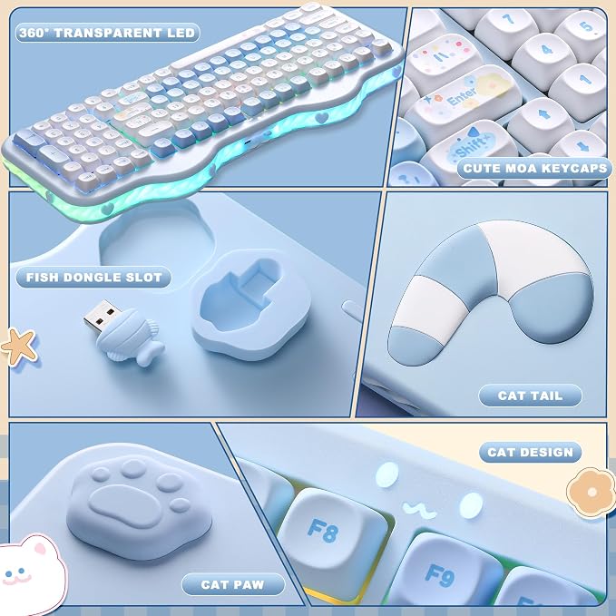 YUNZII C98 Cute Cake Wireless Mechanical Keyboard(Blue, Candy Switch) | 99 Keys with Number Pad, Hot Swap, PBT MOA Keycaps, BT5.0/2.4G/USB-C, Gasket Mount, Custom RGB Backlit for Win/Mac - Image 8