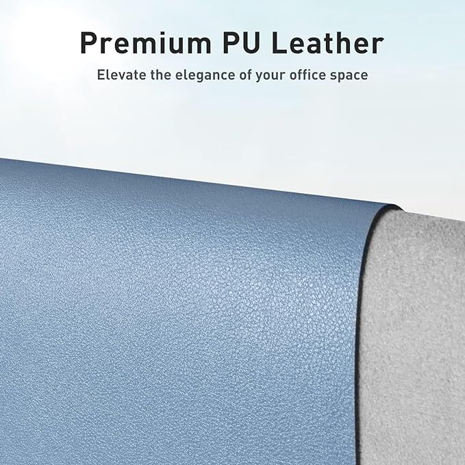Aothia Faux Leather Desk Mat - Non-Slip PU Leather Desk Blotter, Waterproof Writing Surface, Large Desk Pad for Office & Home (Denim Blue, 55" x 17") - Image 2