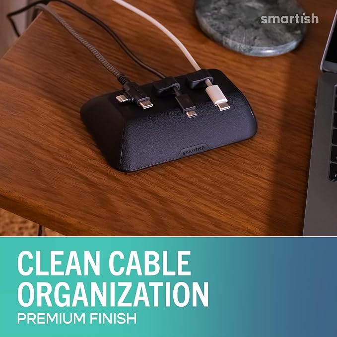 Smartish® Magnetic Cord Holder - Bigger Cable Wrangler Organizer with Magnet Clips for Charger Management on Desktop, Nightstand - Holds 6+ Cables - Black Tie Affair - Image 2