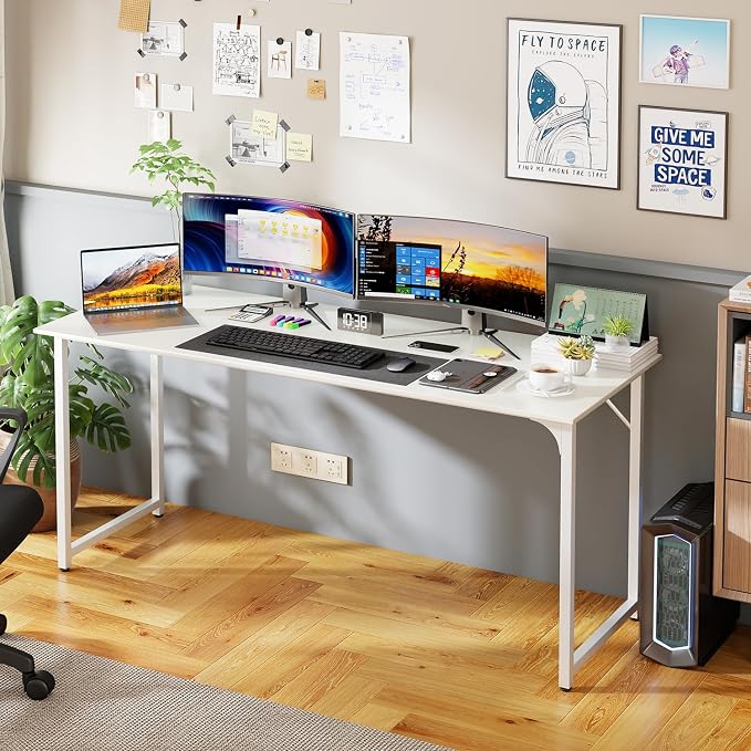 PayLessHere | 63 Inch Computer Desk | White | Office Desk with Metal Frame, Adjustable Feet | Water-Resistant, Scratchproof Surface | Sturdy Writing Table for Home Office or Study | Pack of 1 - Image 2