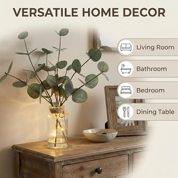 Bessol Artificial Eucalyptus Stems in Glass Vase with Faux Water, 13.5" Fake Plants for Home Decor, Coffee Table Centerpieces, Office, Bathroom & Farmhouse Weddings - Faux Greenery Plants Decorations - Image 3