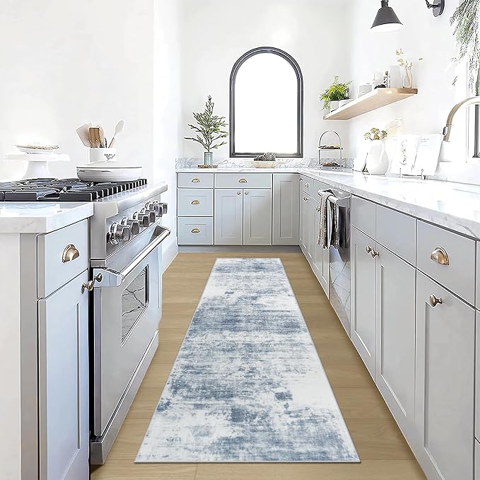 2'6''x8' Runner Rugs Washable Rug: Modern Abstract Living Room Rug Soft Anti-Skid Thin Carpet Indoor Floor Non-Shedding Carpets for Bedroom Dining Room Farmhouse Nursery Home Office - Blue White by GENTDRIZZ