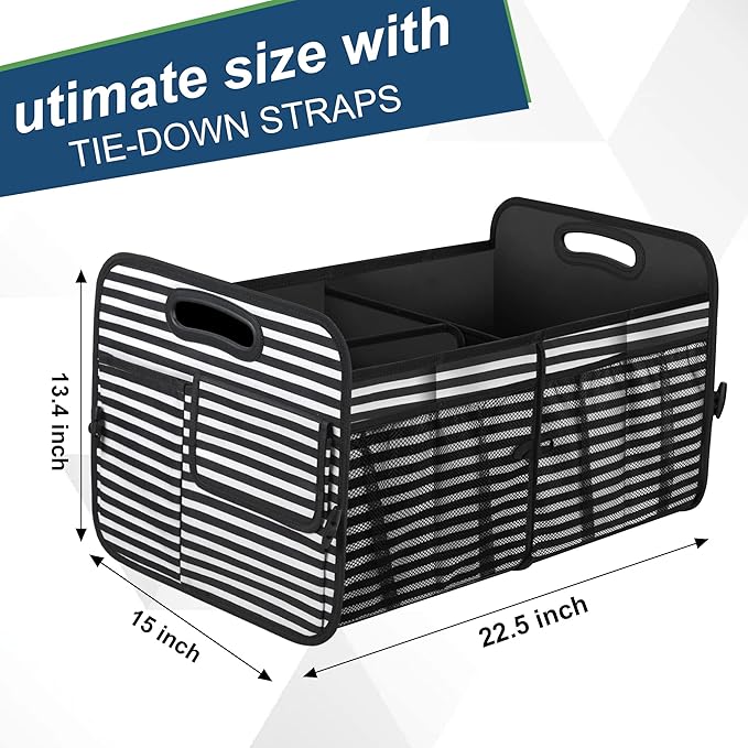 Femuar Car Trunk Organizer,Car Storage Organizer with 72L Large Capacity Waterproof Collapsible and 11 Pockets,Trunk Organizer for Car Suv/Jeep/Sedan, Large Size, Stripe - Image 3