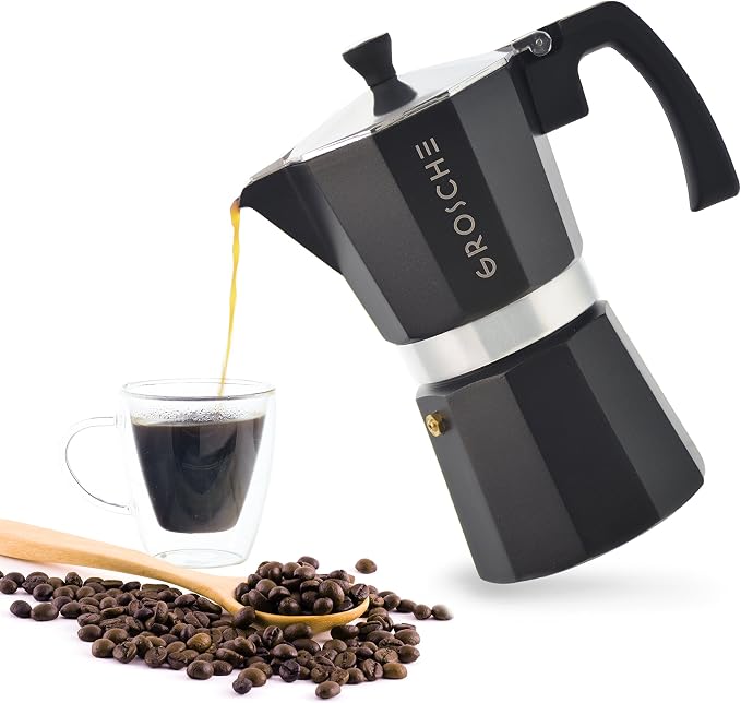 GROSCHE Milano Stovetop Espresso Maker Moka Pot 6 espresso Cup, 9.3oz Black | Cuban Coffee Maker And Italian Moka Pot For Stovetop Espresso; For Gas, Electric, And Propane Stoves With A Soft-Touch Handle - Image 6