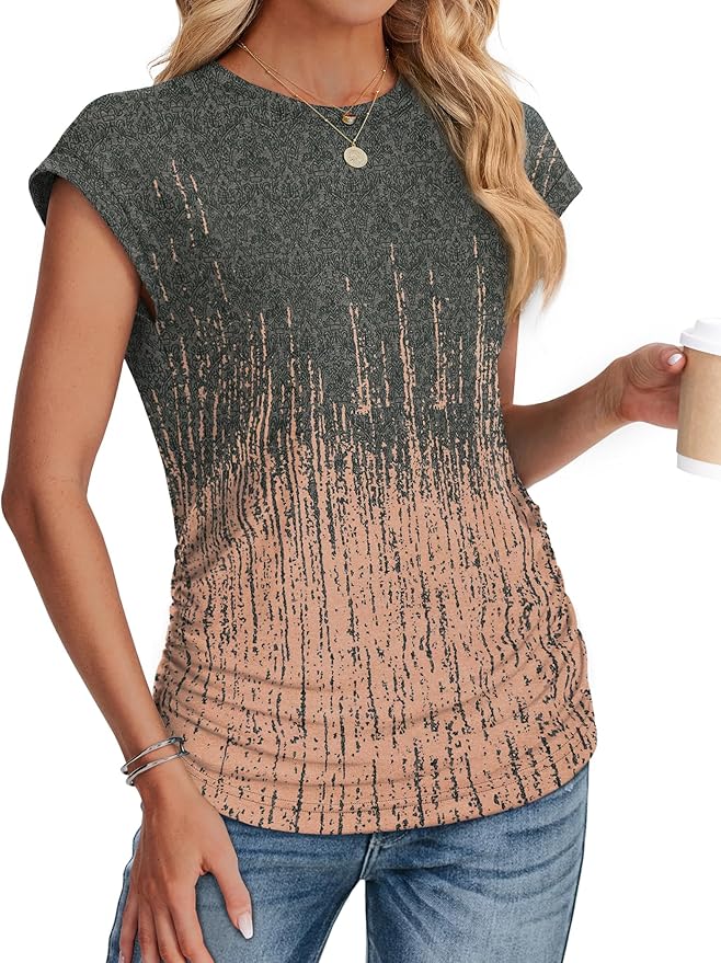 Sampeel Womens Summer Tops Trendy 2026 Ruched Cap Short Sleeve Tshirts Shirts Crew Neck T Shirts Fashion - Image 3