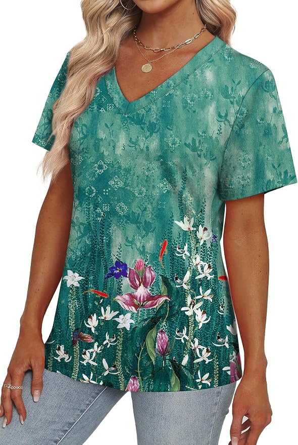Alaroo Womens Summer Tops 2026 V Neck Short Sleeve Shirts Trendy Dressy Casual Vacation Outfits Printed - Image 3