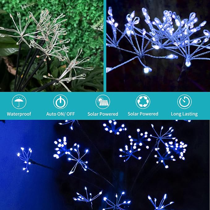 JJGoo Solar Garden Lights, New Upgraded 2 Pack Solar Swaying Starburst Light, Waterproof Fireworks Outdoor Lights, Yard Patio Pathway Decoration, Blue - Image 3