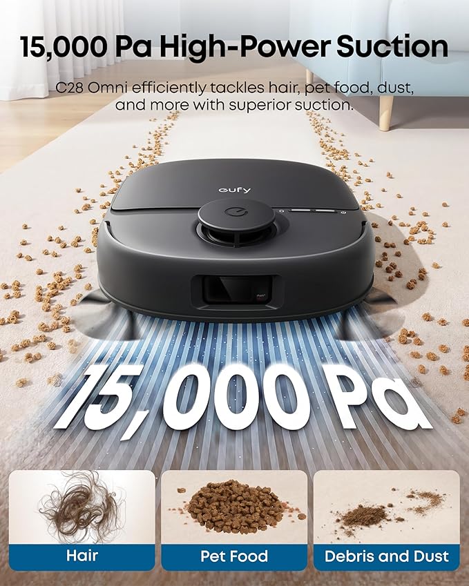 eufy C28 Robot Vacuum and Mop Combo, 15,000 Pa, HydroJet Roller Mop | Upgraded from X10 Pro, Zero-Tangle for Pet Hair, Auto Mop Washing&Drying, Self-Emptying&Refilling 2026 New - Image 6
