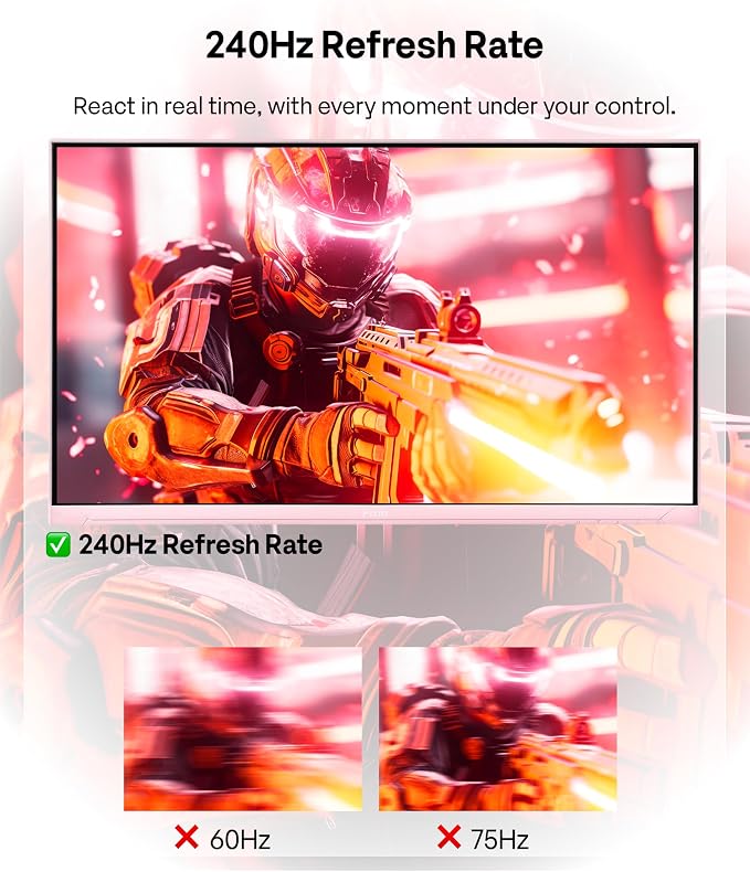 Pixio PX249 Wave Pink 24 inch 240Hz Refresh Rate FHD 1080p Resolution Fast IPS Panel 1ms GTG Response Time Built-in Speakers Gaming Monitor with Adaptive Sync - Image 3