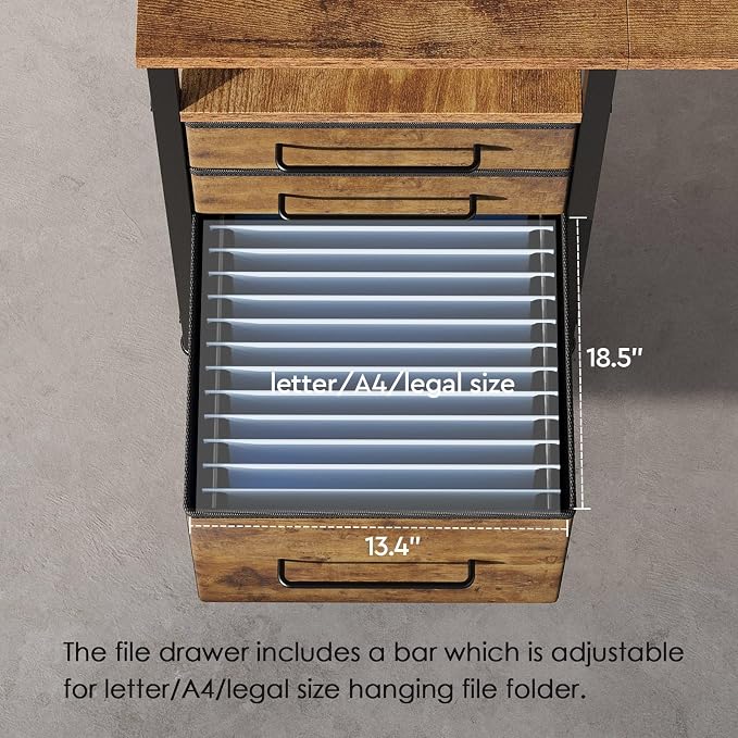 Maihail Small Desk with Drawers, Office Desk with Storage Shelves, Brown2 | 59 Inch Desktop, Metal Frame, 3 Fabric Drawers, Storage Shelves, Computer & Writing Desk, Office Gaming Workstation - Image 5