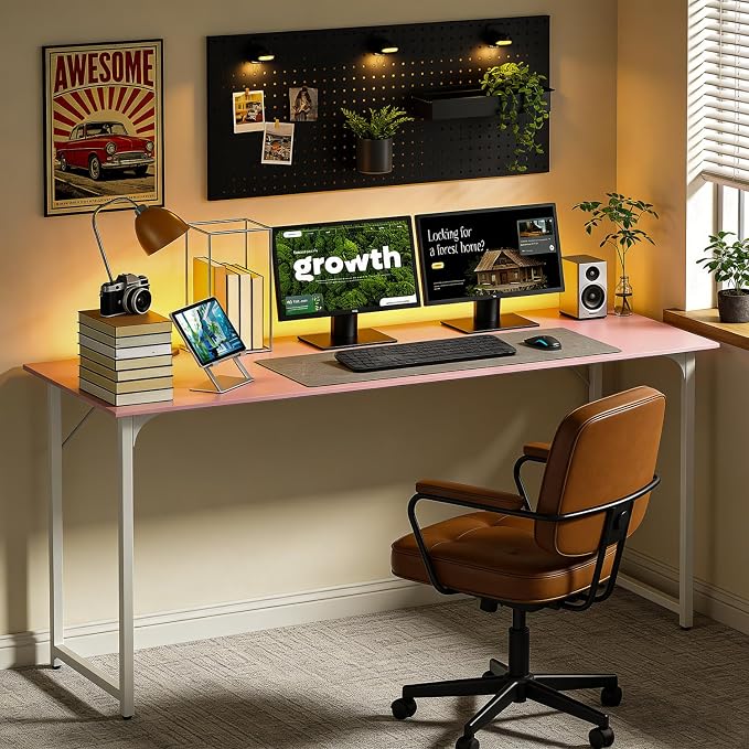 BestOffice Computer Desk,Home Office Desk, Modern Simple Style for Home Office Study Writing (Pink, 55 Inch) - Image 2