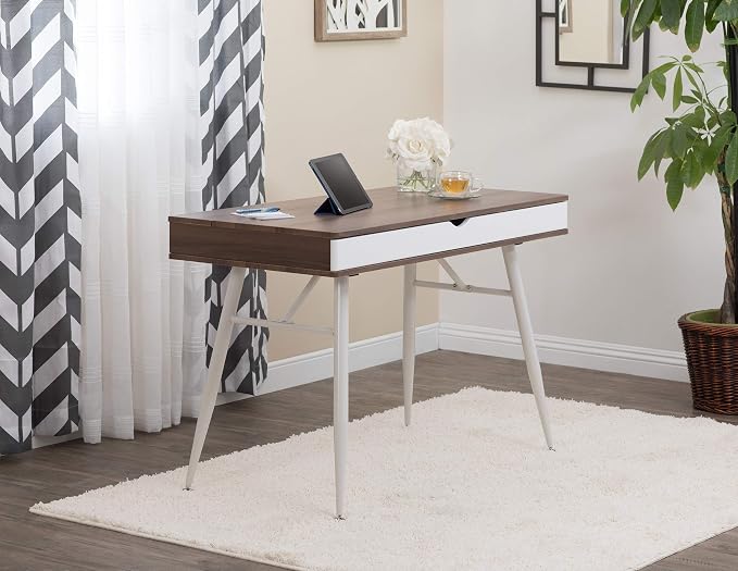 Calico Designs Alcove Modern Desk with Large Split Drawer Storage, White/Chestnut - Image 6