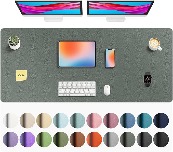 Aothia Faux Leather Desk Mat - Non-Slip PU Leather Desk Blotter, Waterproof Writing Surface, Large Desk Pad for Office & Home (Jungle Green, 55" x 24") by AothiaSimpleNaturalUnique