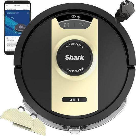 Shark IQ 2-in-1 Robot Vacuum and Mop with Row-by-Row Cleaning, Perfect for Pet Hair, Compatible with Alexa, No Self-Empty Base, Black/Bronze, RV2410WD by Unknown