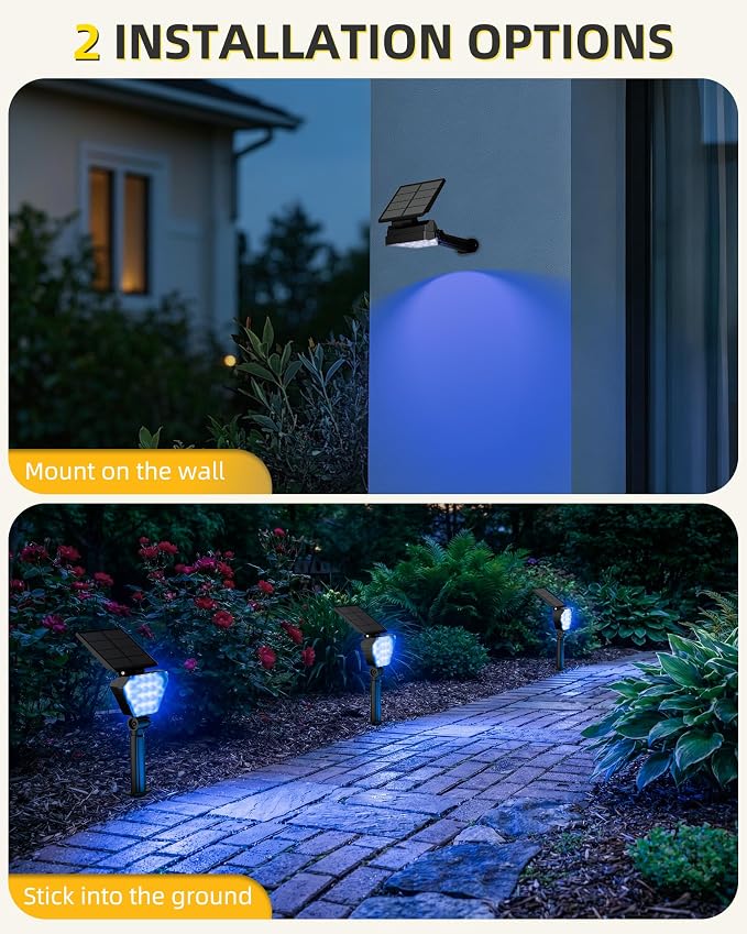 T-SUN Solar Lights Outdoor Waterproof IP65, 6Pack LED Solar Spot Lights Color Changing IP65 Waterproof Smart Auto On/Off for Outside Landscape Garden Yard Lawn Pathway Patio Driveway - Image 5