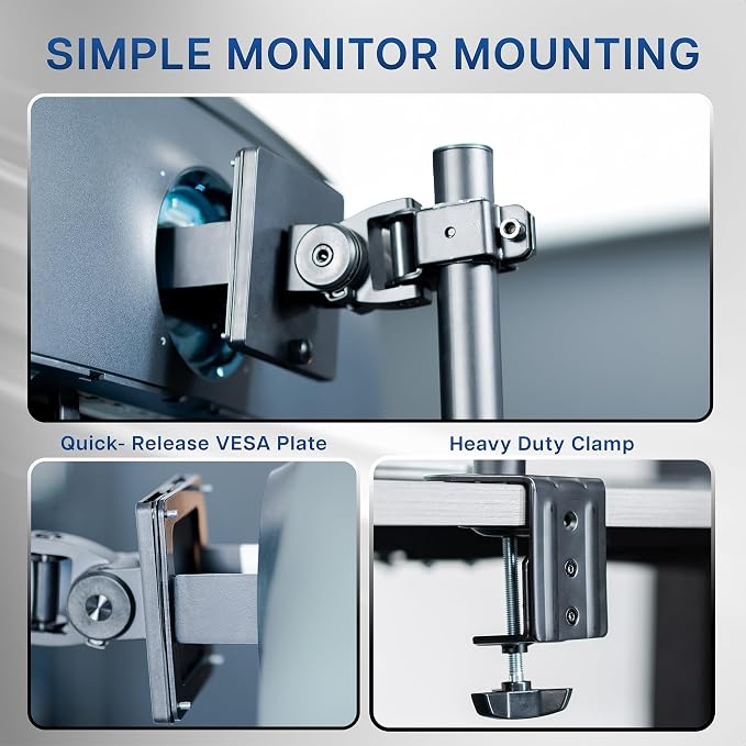 VIVO Single Ultra-Wide Monitor Desk Mount for up to 49 inch Ultrawide Screens, Extra Tall Heavy Duty Adjustable Stand Holds 44 lbs, Black, STAND-V100R - Image 4