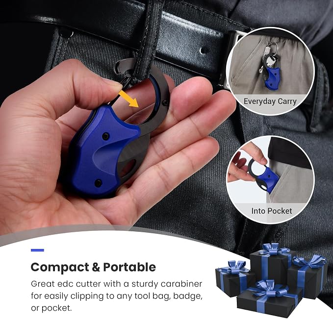 FUNBRO Small Pocket Knife for Men, Edc Knives Tool | Cool Folding Knife Box Cutter with 1.34 Inch Sharp Blade, Great Gift for Men (klein Blue) - Image 5