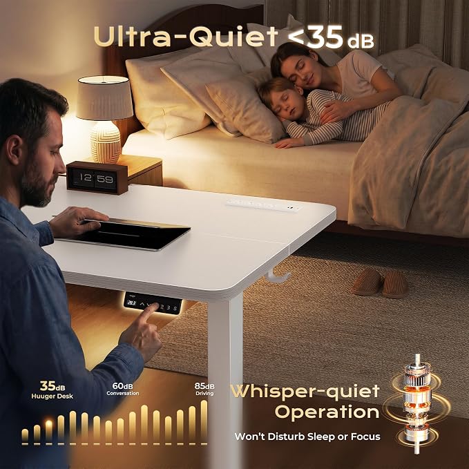 Huuger Electric Standing Desk with Power Outlets and USB-C Port, 39 X 24 Inch Height Adjustable Desk, Sit Stand Desk for Home Office, Computer & Gaming Desk with 4 Presets, Stable Steel Frame, White - Image 9