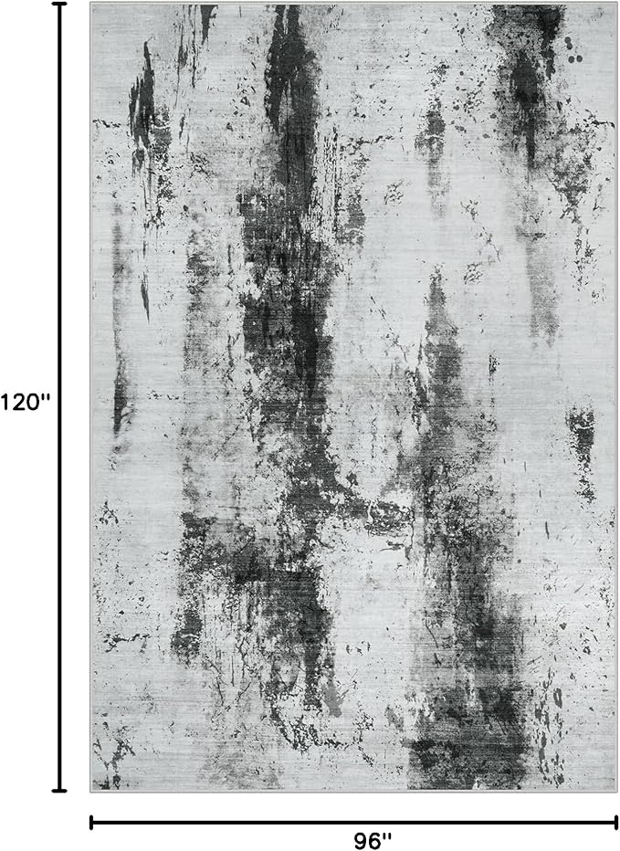 8x10 Area Rugs Washable Rug: Modern Abstract Living Room Rug Soft Anti-Skid Thin Carpet Indoor Floor Non-Shedding Carpets for Bedroom Dining Room Farmhouse Nursery Home Office Black White Grey - Image 2