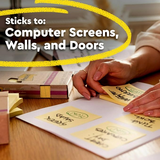 Post-it 100% Recycled Super Sticky Notes, 3 x 3 in, Canary Yellow, 5 Pads - Image 4