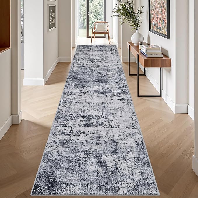 Washable Area Rug 3x14 Entryway Rug: Washable Modern Abstract Soft Thin Rug Indoor Floor No Slip Stain Resistant Carpet for Bedroom Dining Room Farmhouse Nursery Home Office - Grey - Image 4