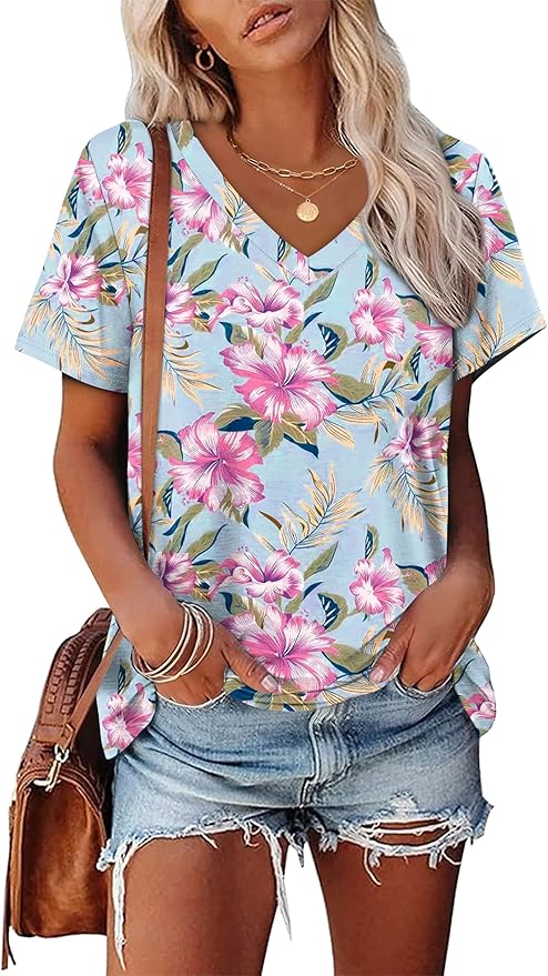 Alaroo Womens Summer Tops 2026 V Neck Short Sleeve Shirts Trendy Dressy Casual Vacation Outfits Printed - Image 2