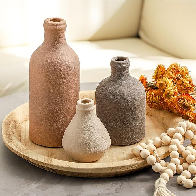 Ceramic Vase Set of 3, Vases Home Decor, Decorative Vases for Table, Boho Flower Vase Modern Neutral Vases for Room Decor, Table, Mantel,Entryway Living Room Kitchen Bedroom Bathroom - Brown - Image 8