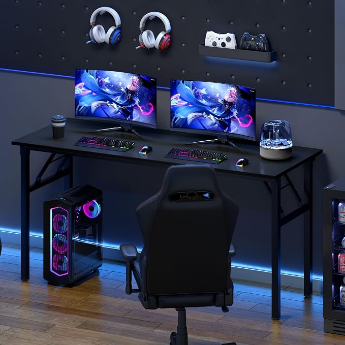 Need Office Computer Desk 60 Inch Sturdy Folding Laptop Table Black | Black Frame Writing Gaming Work Table/Foldable Home Office Desk/Sewing Table, No Assembly Required - Image 5
