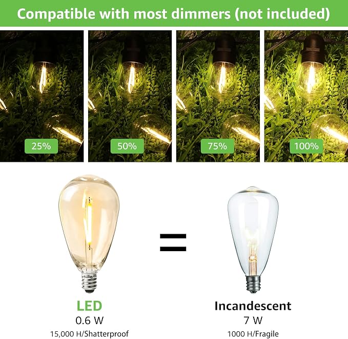 Lepro S14 Outdoor String Lights - 50ft with 15 Shatterproof LED Edison Bulbs, Waterproof Bistro Lights for Deck, Pergola, Porch, Garden, Gazebo - Image 4