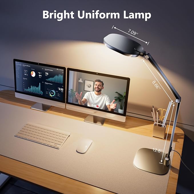 LitONES 2 Packs Desk Lamp for Home Office Zoom Video Calls-Black | 15W LED Desk Ring Light with CRI 97.8 Memory & Timer Function, 1200LM Dimmable Computer Light for Conference, Reading, Study - Image 7