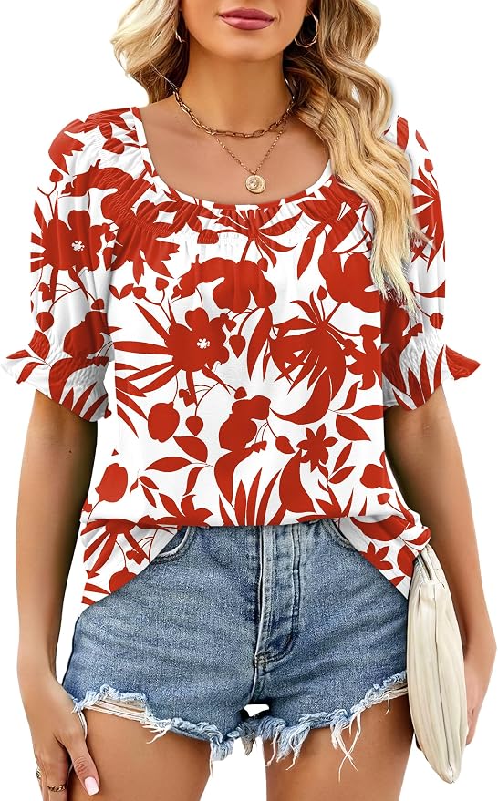 WIHOLL Womens Short Sleeve Square Neck Summer Tops Dressy Casual Blouses Trendy Clothes 2026 - Image 2