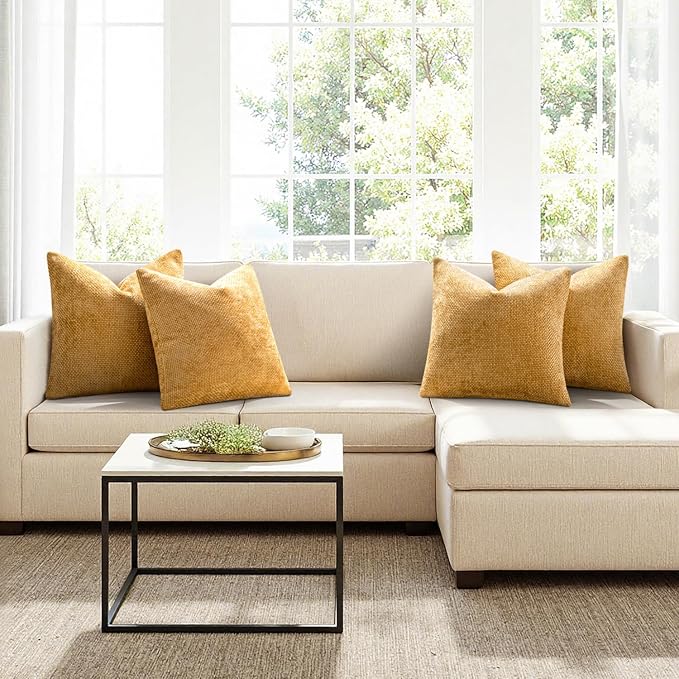 MIULEE Pack of 4 Couch Throw Pillow Covers 18x18 Inch Gold Soft Decorative Chenille Pillow Covers Farmhouse Accent Cushion Covers for Boho Spring Home Decor Sofa Bedroom Living Room - Image 4