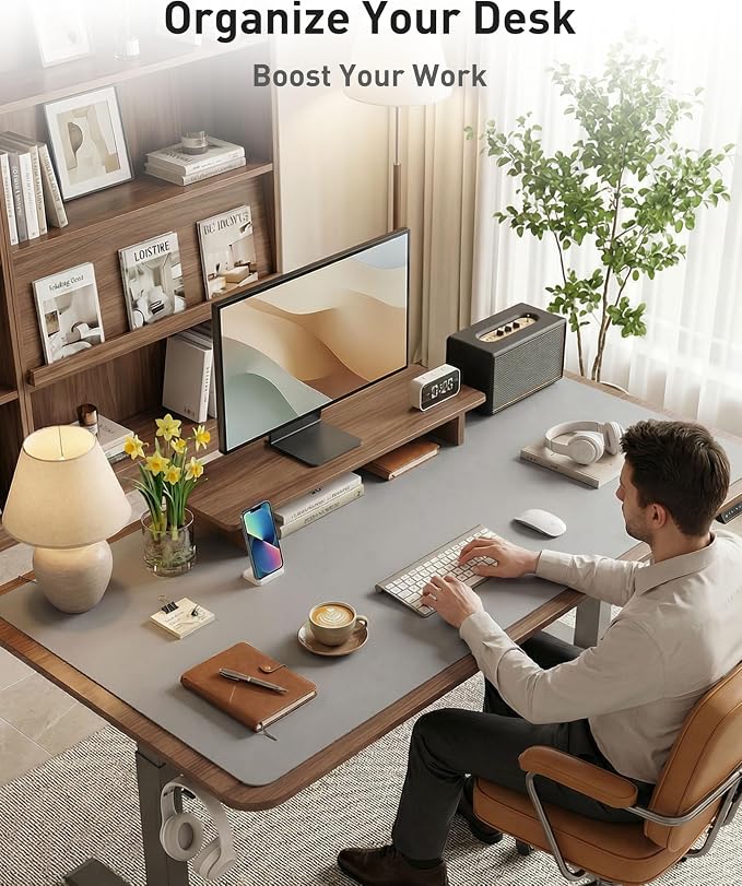 Aothia Faux Leather Desk Mat - Large Mouse Pad, Non-Slip PU Leather Blotter, Waterproof Writing Surface for Office and Home (Light Grey, 40" x 24") - Image 3