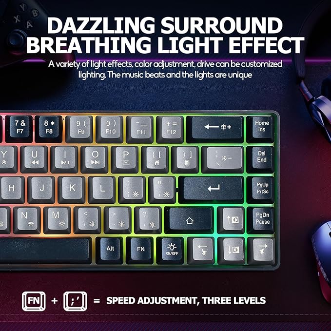 Guiheng Wired Portable 60% Mechanical Gaming Keyboard,RGB LED Backlit Compact 68 Keys Mini Wired Office Keyboard with Red Switch for Windows Laptop PC Mac -Grey and Black - Image 3