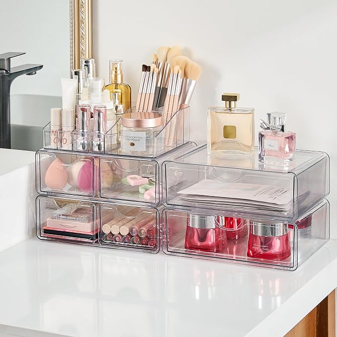 Vtopmart 5 Tier Clear Makeup Organizer with 6 Drawers | Smart Storage Layout, Clear for Better Visibility, Stackable, Large Capacity, for Makeup Lipstick Brush Skincare - Image 2