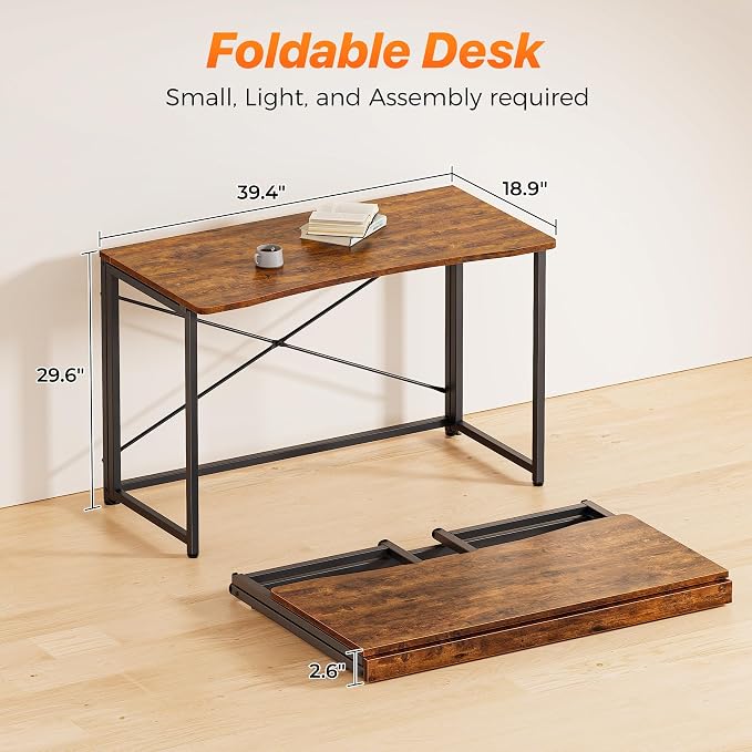 Huuger Folding Desk for Small Spaces, 31.5 Inch Foldable Computer Table, Easy Assembly, for Home Office, Study, Bedroom, Dorm, Space Saving, Small Writing Work Office Computer Desk, Rustic Brown - Image 2