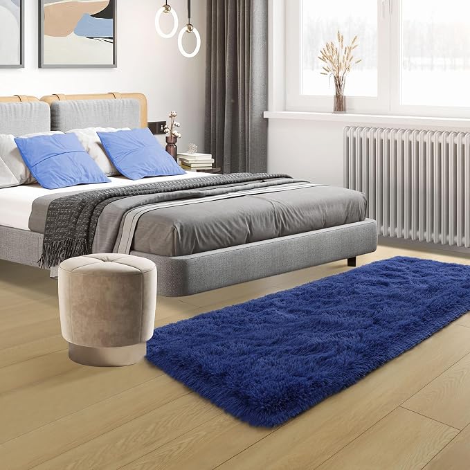 Tepook Soft Runner Rugs for Bedroom 2x6 ft with Rubber Backing, Navy Fluffy Rugs for Living Room, Shag Bedside Rug Fuzzy Plush Carpet for Room, Area Rug for Dorm Nursery Hallway Indoor Home Decor - Image 5