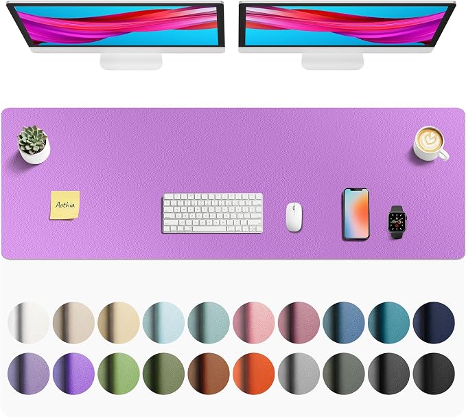 Aothia Faux Leather Desk Mat - Non-Slip PU Leather Desk Blotter, Waterproof Writing Surface, Large Desk Pad for Office & Home (Iris Violet, 55" x 17") by AothiaSimpleNaturalUnique