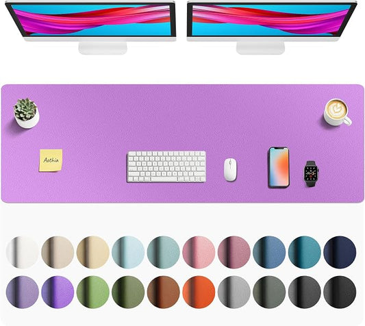 Aothia Faux Leather Desk Mat - Non-Slip PU Leather Desk Blotter, Waterproof Writing Surface, Large Desk Pad for Office & Home (Iris Violet, 55" x 17") by AothiaSimpleNaturalUnique