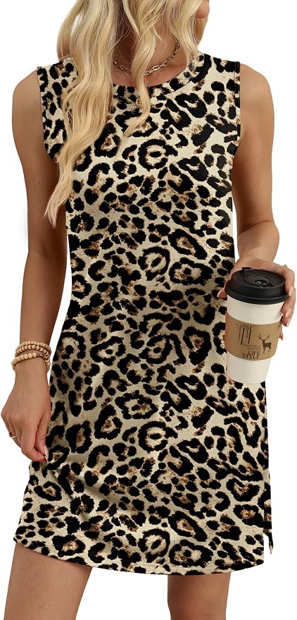 WIHOLL Casual Dresses for Women Crewneck Sleeveless Tank Dress Summer Spring Boho Vacation Clothes - Image 4