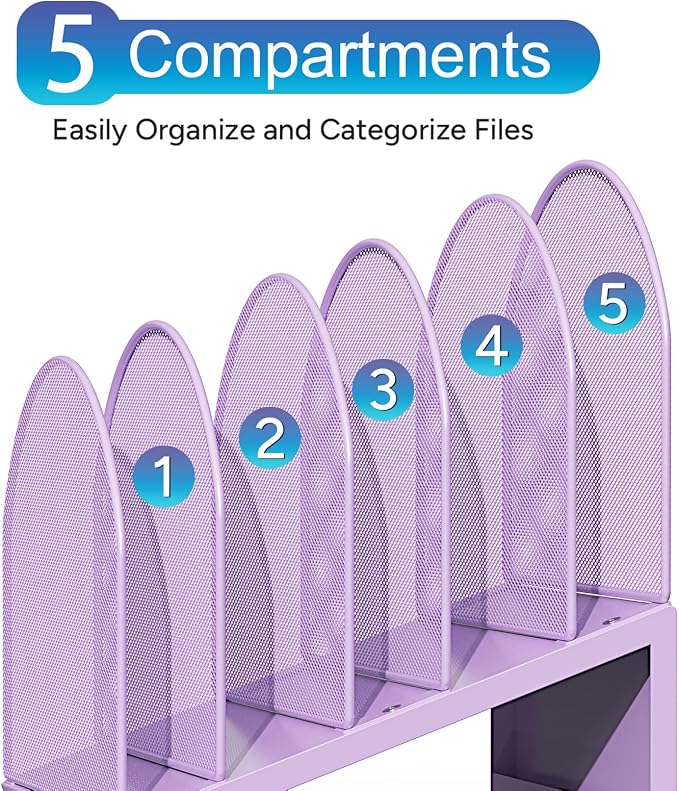 gianotter Desktop File Organizer with 5 Compartments | Desk Organizer Paper Organizer for Desk Workspace Organizers for Office Supplies (Purple, Inclined Style) - Image 6