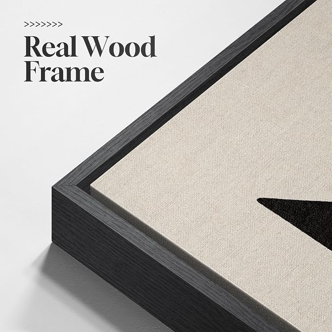 Large Framed Neutral Abstract Geometric Wall Art Set, 3 Piece Modern Minimalist Artwork for Walls, Black and Beige Canvas Prints Pictures Wall Decor for Living Room Bedroom Dining Room Office 24x36 In - Image 3
