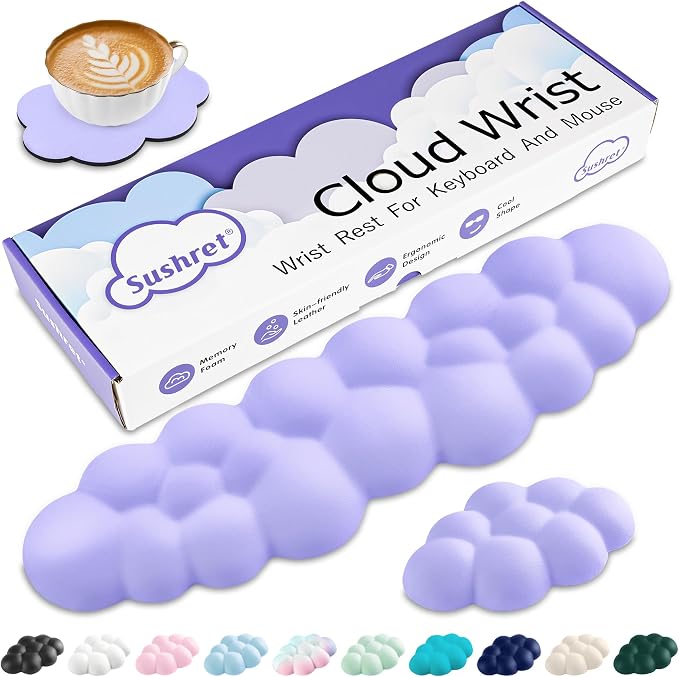 Sushret Cloud Wrist Rest Keyboard, Cloud Keyboard Wrist Pad Set with PU Leather Memory Foam, Cute Arm Rest for Palm Support, PC/Gaming Desk Accessories/Office Setup/Computer Hand Cushion - Purple by Sushret