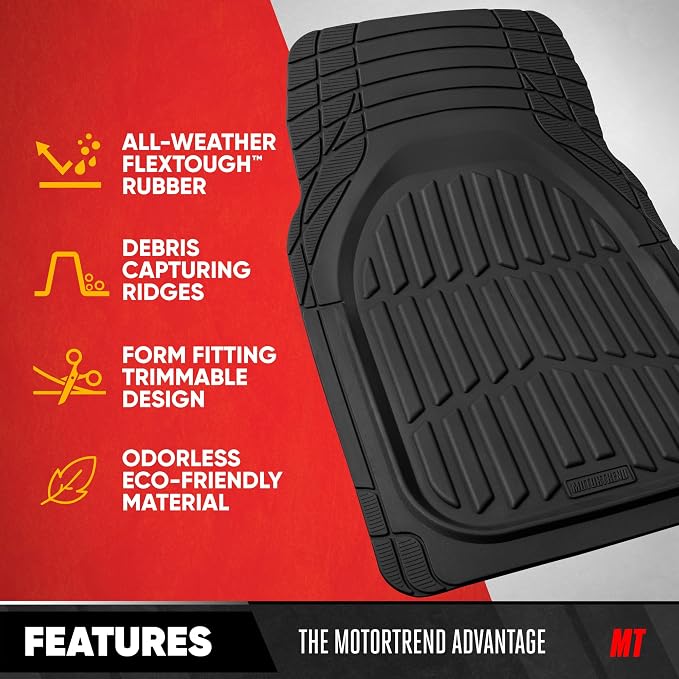 Motor Trend FlexTough LITE Rubber Car Mats Full Set - All Weather Floor Mats for Cars & SUVs - Automotive Waterproof Black Car Floor Mats for Cars Interior Accessories Universal Trim-to-Fit - Image 3