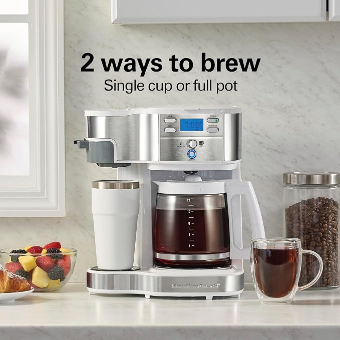 Hamilton Beach 2-Way Programmable Coffee Maker & Single Serve Coffee Maker | 12 Cup Glass Carafe | White with Stainless Steel Accents | 49933 - Image 3