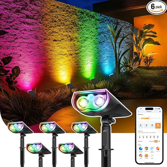 Linkind Smart Solar Lights Outdoor SL5 with Motion Sensor,6 Pack, IP65 | APP Control,Color Changing Solar Spot Lights Outdoor Waterproof,43 Preset Scenes,Landscape Lighting for Yard,Garden,Patio by Linkind